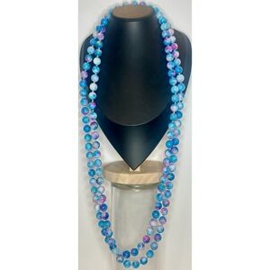 Flapper Necklace 72" Dyed Quartz 10mm Endless Opera Bead Blue Purple Knotted